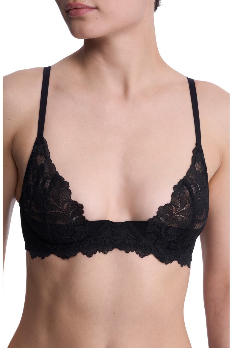 Peony Unlined Lace Underwire Bra, Alternate, color, BLACK