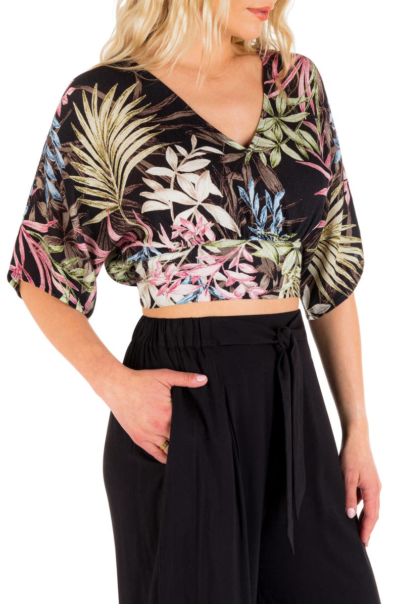 Hurley Summer Palm Tie Back Crop Top, Alternate, color, 