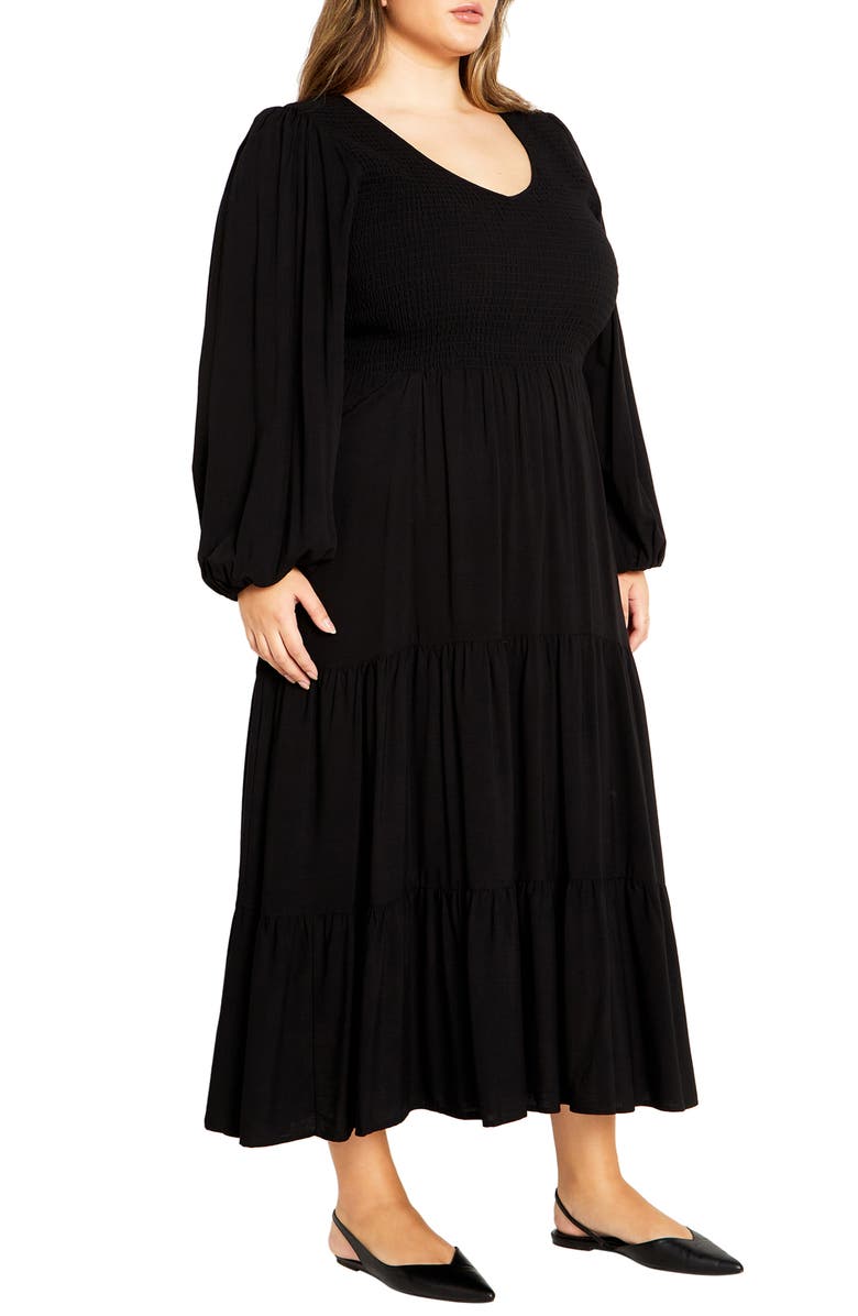 City Chic Jayden Tiered Long Sleeve Dress, Alternate, color, 
