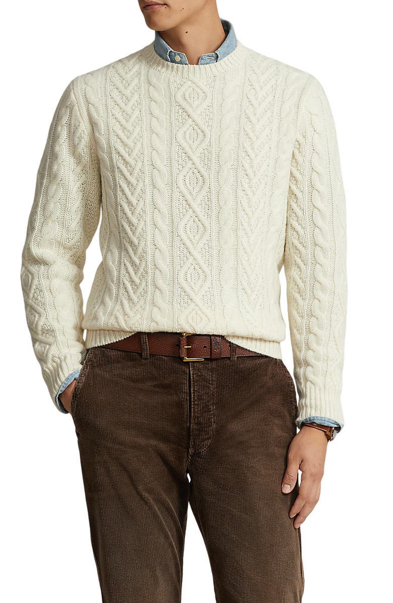 Polo Ralph Lauren Cable Knit Wool & Cashmere Crewneck Sweater, Alternate, color,