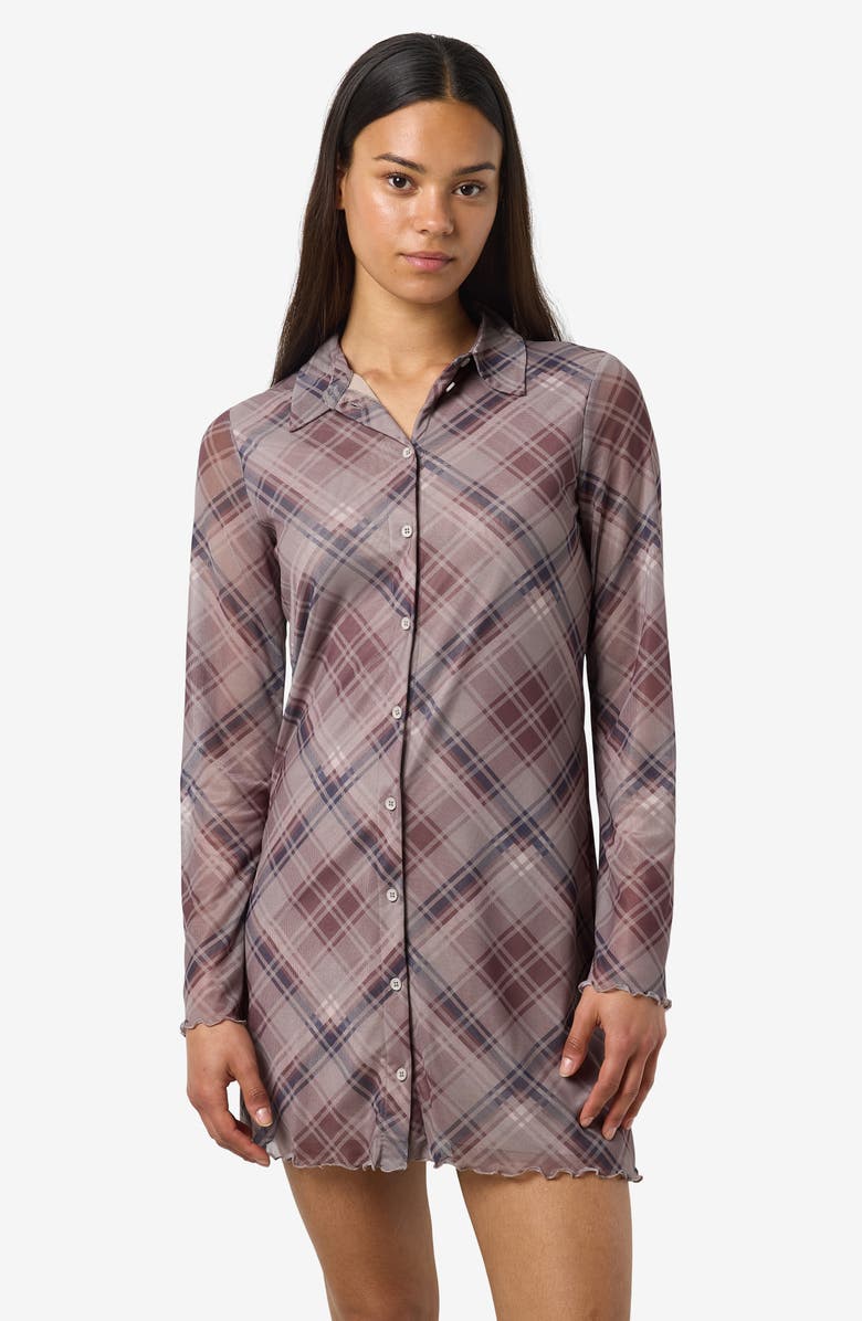 Noisy may Gracie Long Sleeve Mini Shirtdress, Alternate, color, Charcoal Gray Aop Ch