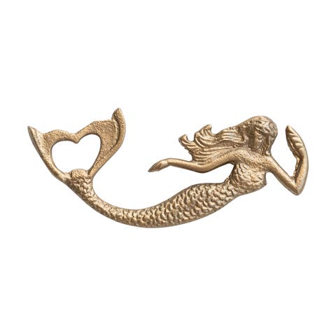 Metal Mermaid Shaped Bottle Opener, Antique Gold Finish