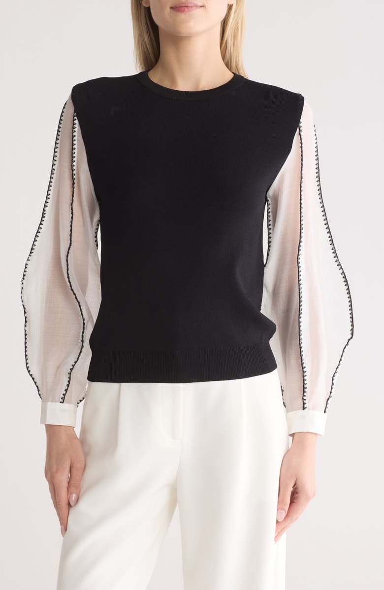 GRACIA Stitched Mesh Sleeve Top, Main, color, 