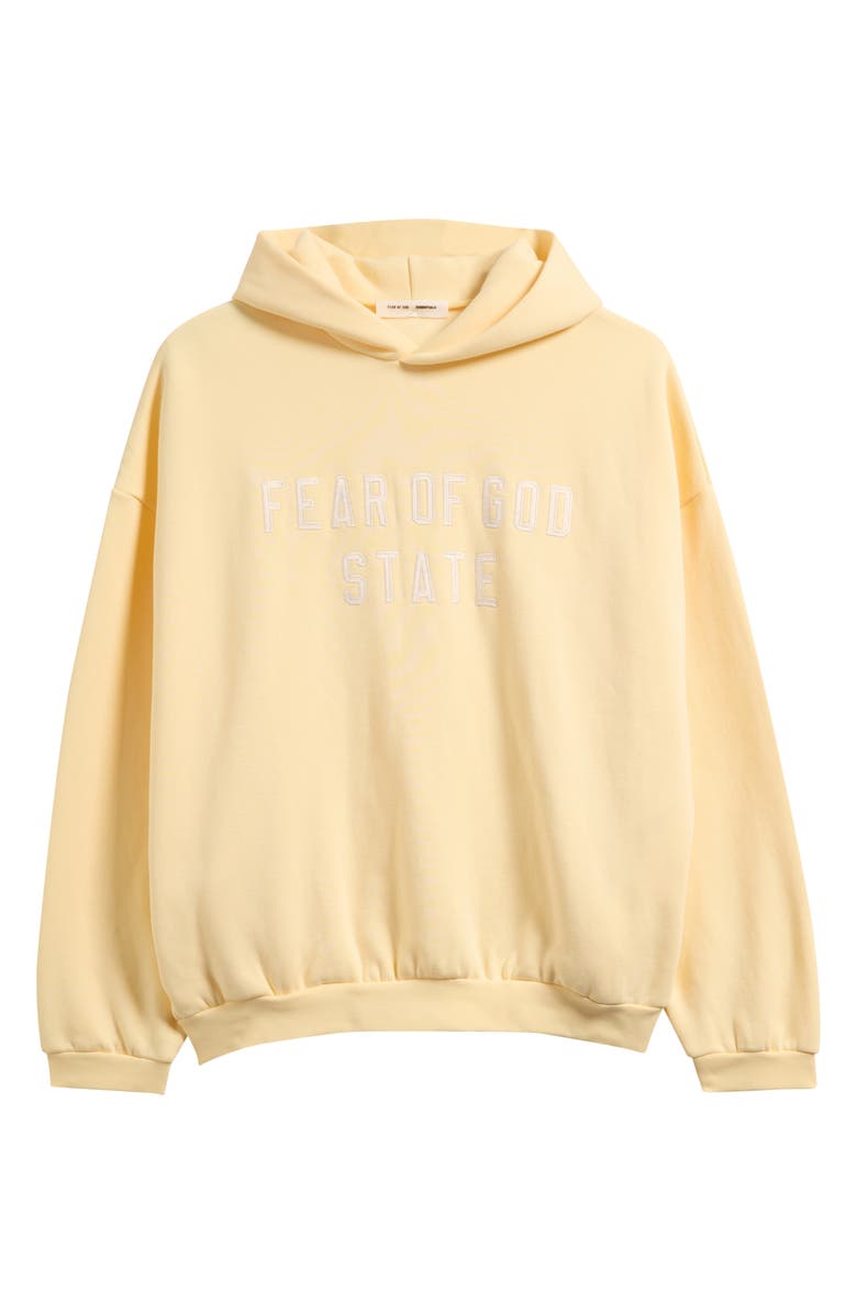 Fear of God Essentials '90s Fit Fleece Logo Hoodie, Alternate, color, Garden Yellow