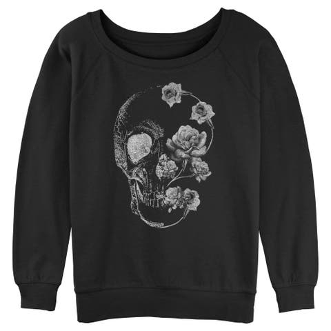 Junior's Lost Gods Distressed Skull Rose  Sweatshirt