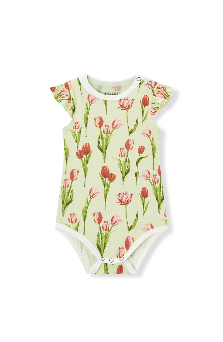 Milkbarn Luxe Stretch Ruffle One Piece, Main, color, Tulip