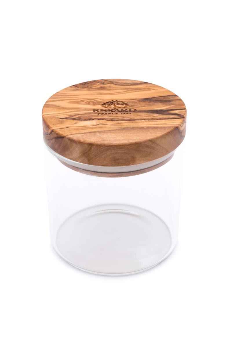 Berard Glass Storage Jar With Olive Wood Lid, 13.5-ounce, Main, color, Brown