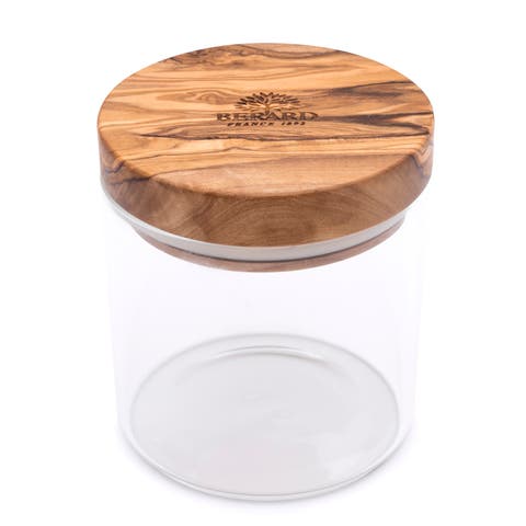 Glass Storage Jar With Olive Wood Lid, 13.5-ounce