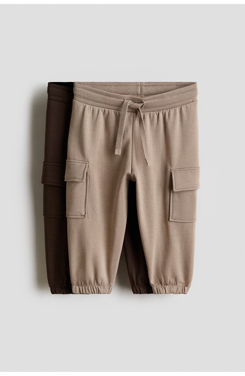 H&M 2-pack Cargo Joggers, Main, color, Beige/Dark Brown