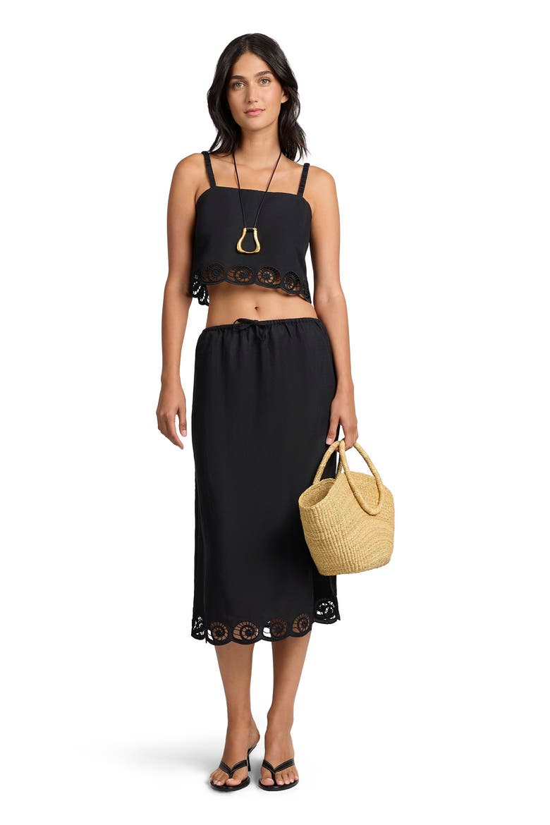 Air Linen Scallop Cropped Top, Main, color, BLACK