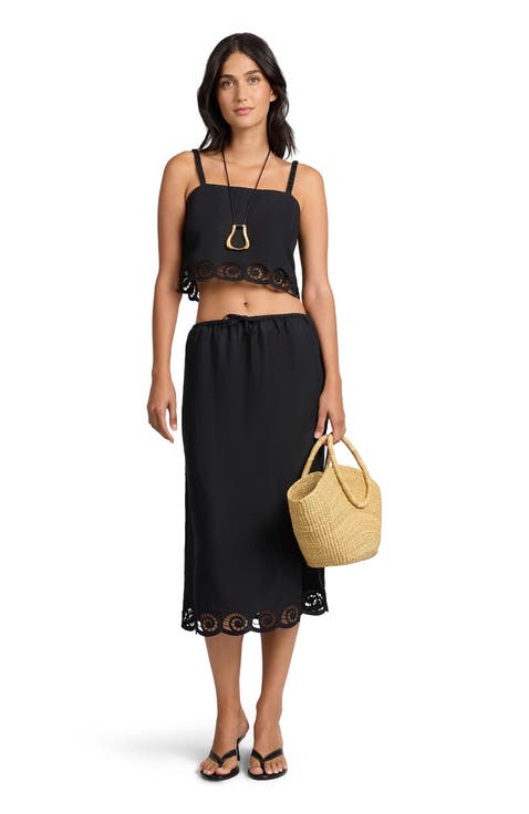 Air Linen Scallop Cropped Top