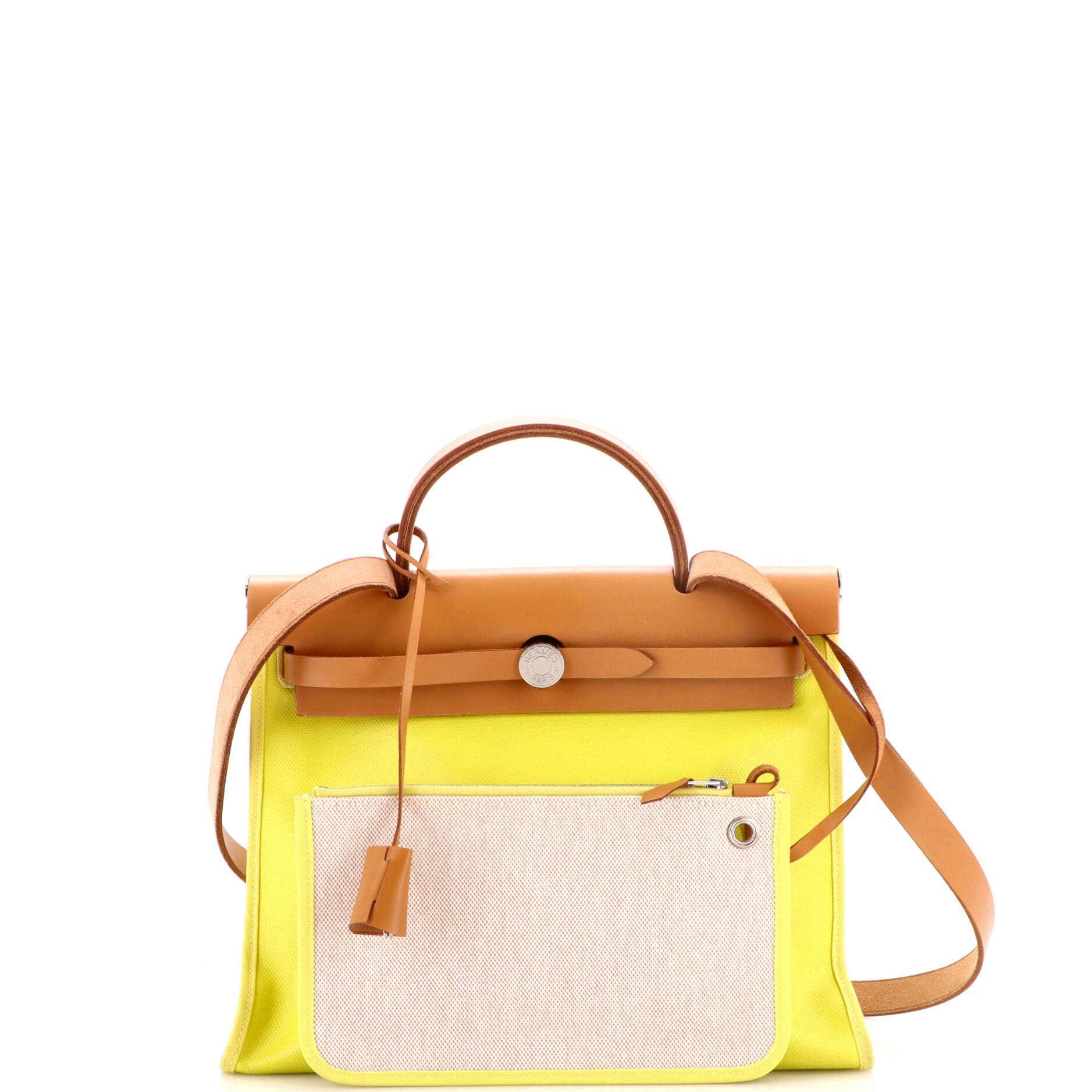 Pre-Owned Hermes Herbag Zip Berline Vache Canvas and Leather 31, Alternate, color, Lime