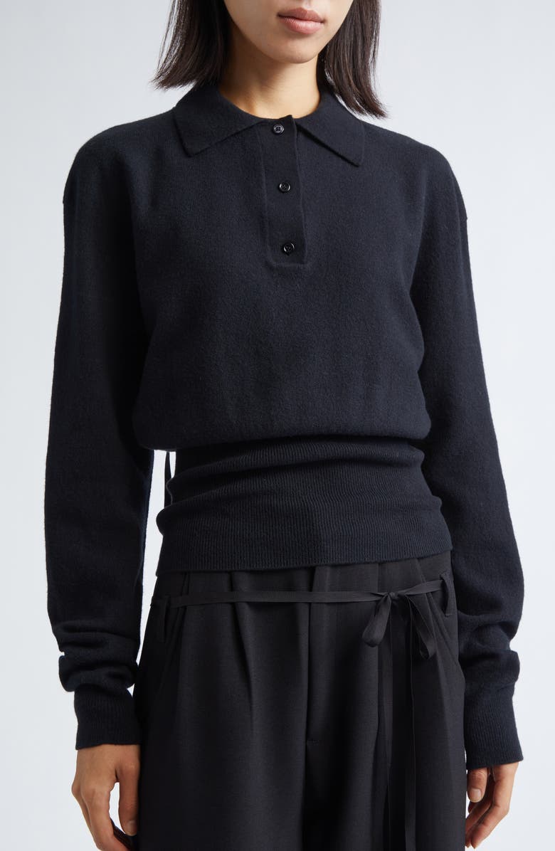 renaissance renaissance Isa Merino Wool Polo Sweater, Alternate, color, Black