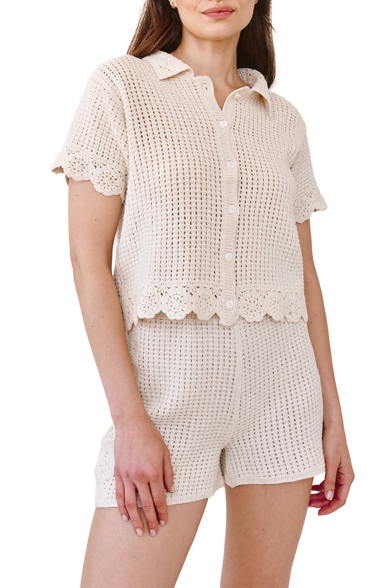Short Sleeve Crochet Cardigan, Main, color, FLOWER BLOOM