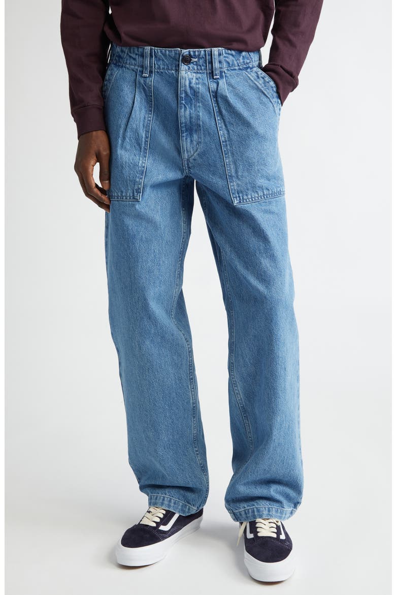 Pleated Denim Fatigue Pants, Main, color, INDIGO