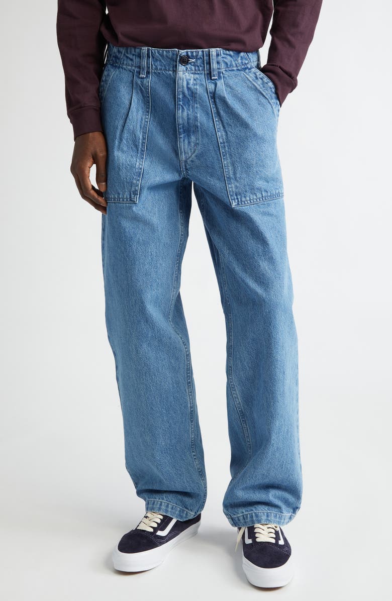 Noah Pleated Denim Fatigue Pants, Main, color, Indigo