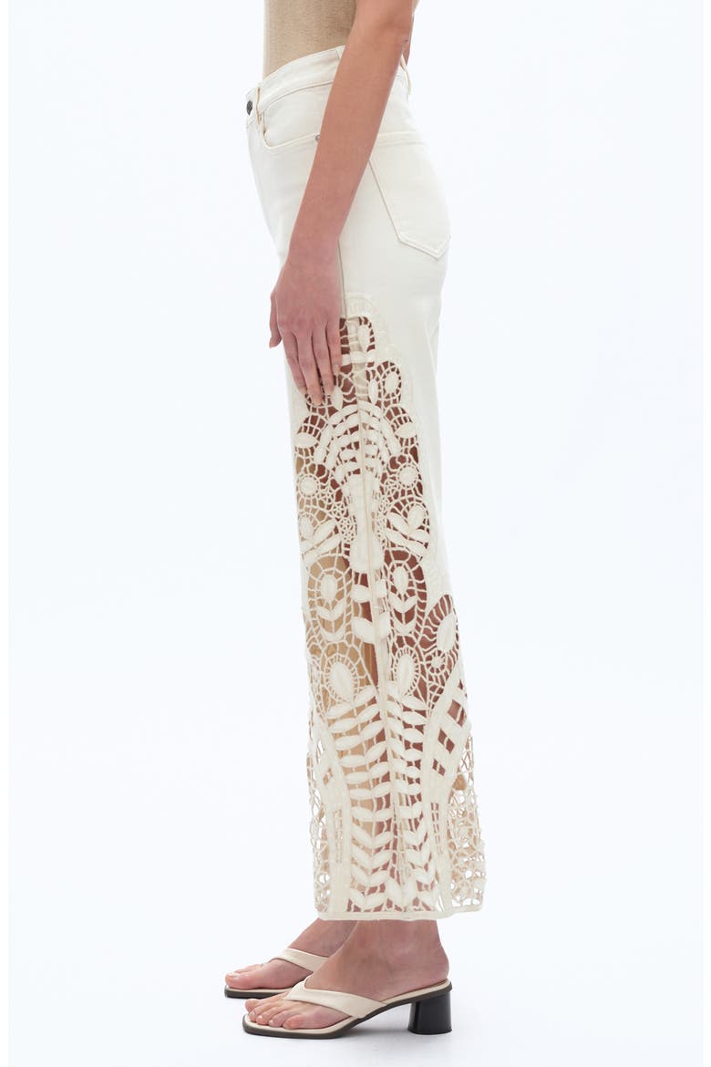 High Waist Embroidered Wide Leg Jeans, Alternate, color, BEIGE