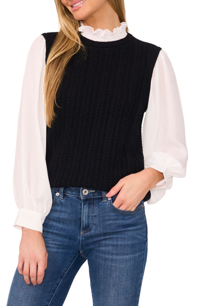 CeCe Layered Look Sweater Vest, Main, color, 