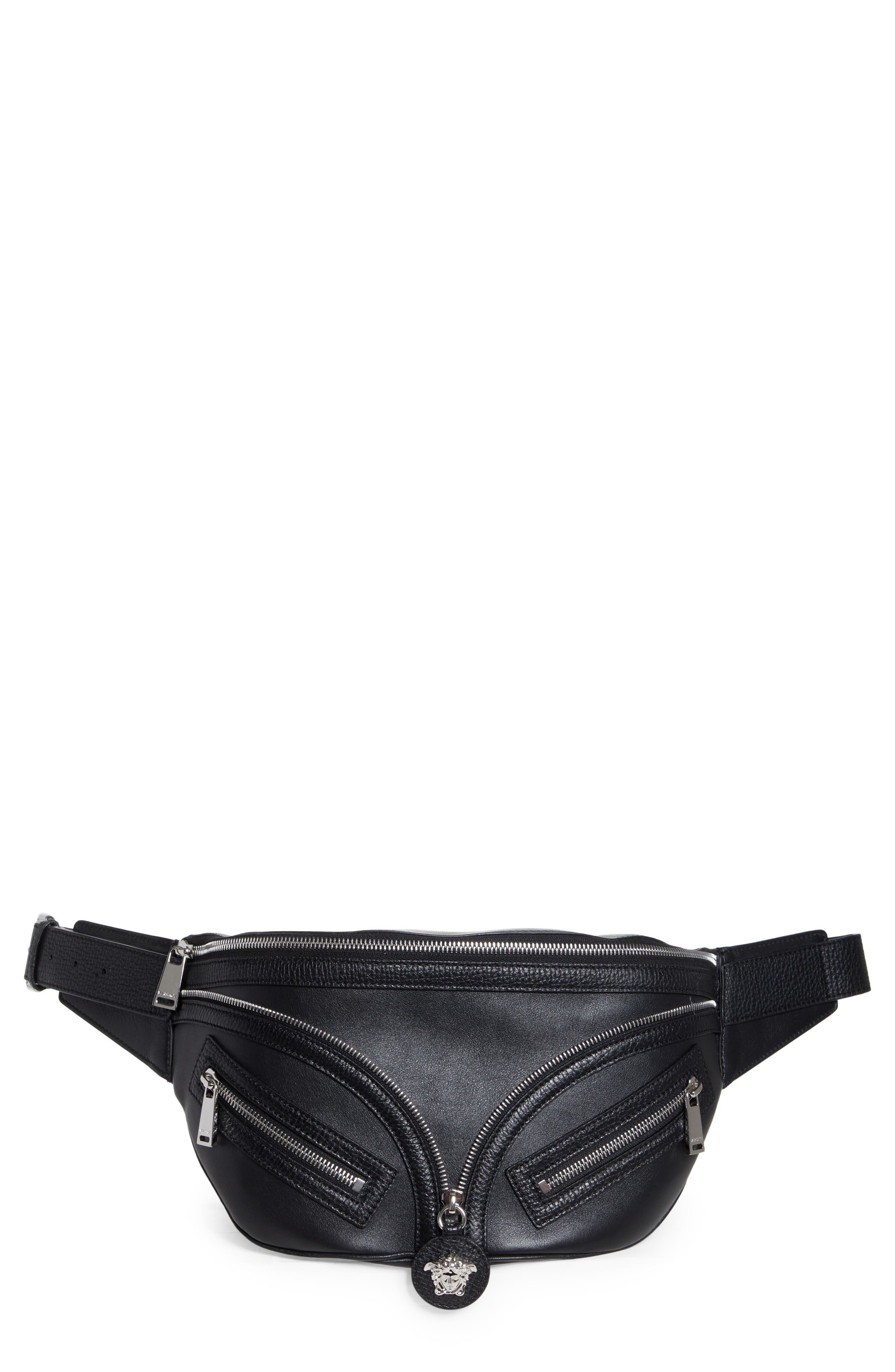 Versace Moto Leather Belt Bag, Main, color, 