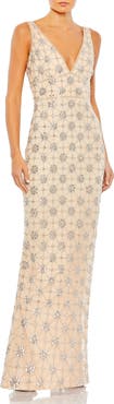 Mac Duggal Sleeveless Hand Beaded V-neck Gown