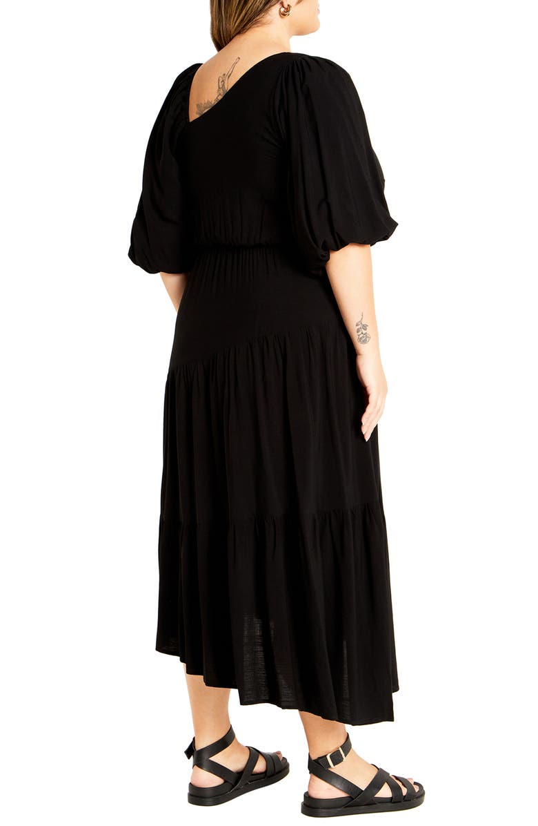 City Chic Ada Ruffle Hem Asymmetric Maxi Dress, Alternate, color, Black