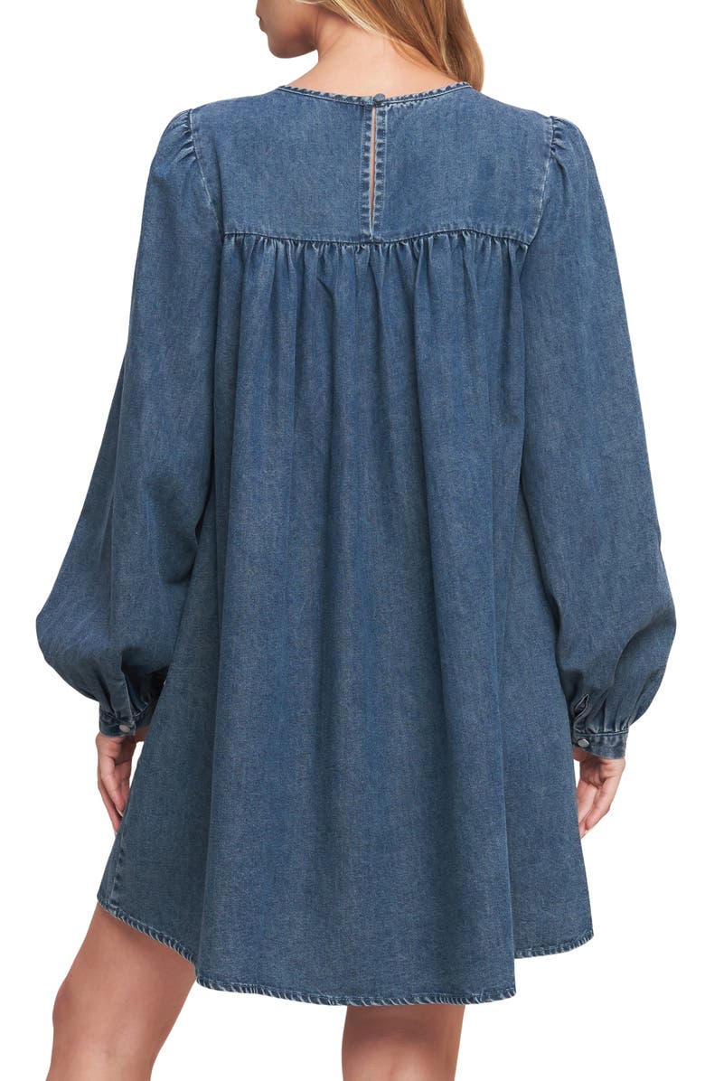 FLYING TOMATO Long Sleeve Denim Minidress, Alternate, color, Medium Indigo