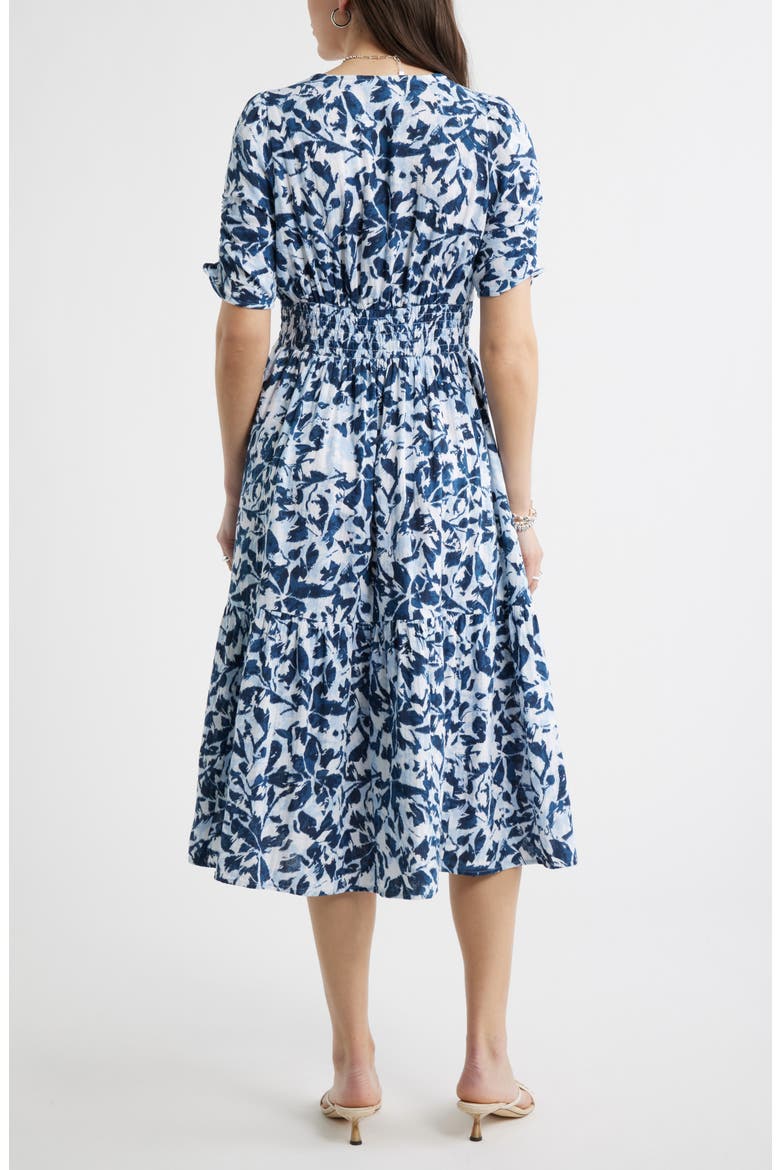 Twist Detail Gauze Midi Dress, Alternate, color, NAVY- WHITE BRUSHED BLOOMS