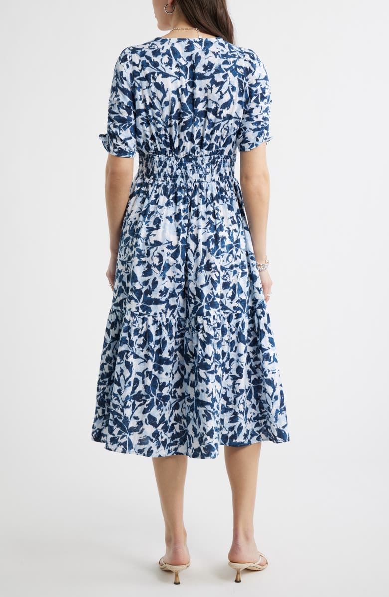 Caslon<sup>®</sup> Twist Detail Gauze Midi Dress, Alternate, color, Navy- White Brushed Blooms