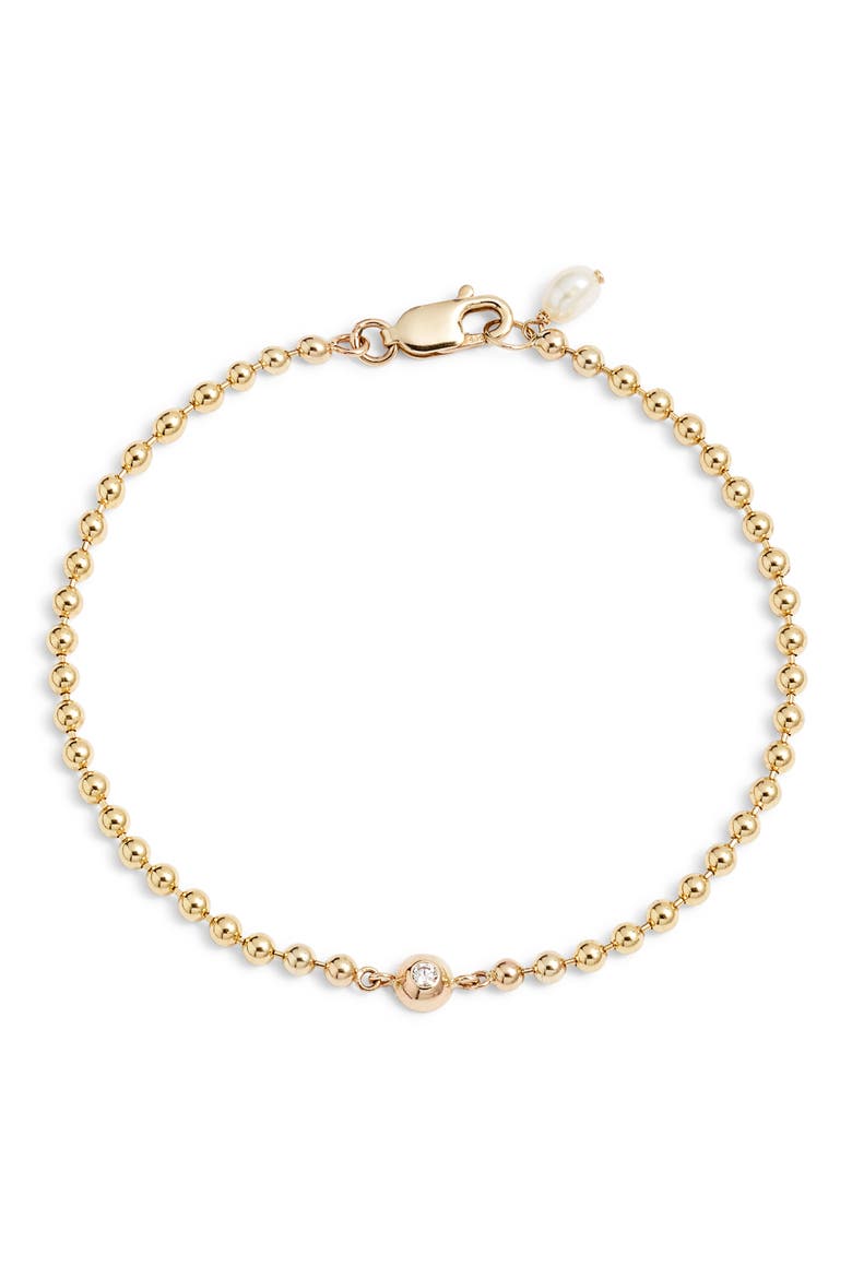 Diamond & Freshwater Pearl Beaded Bracelet, Main, color, 14KYG