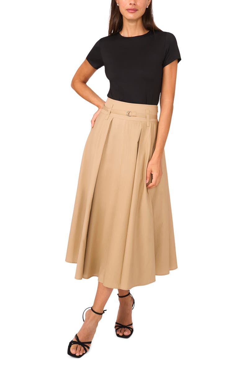 Ted Baker Pleated Belt A-Line Skirt, Alternate, color, Almond Latte