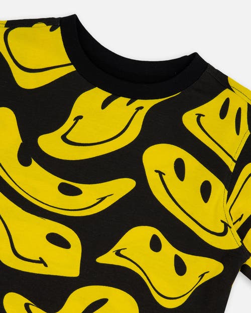 Deux Par Deux Little Boy's Printed Organic Cotton Tee Black And Yellow Smile In Black And Yellow Smile