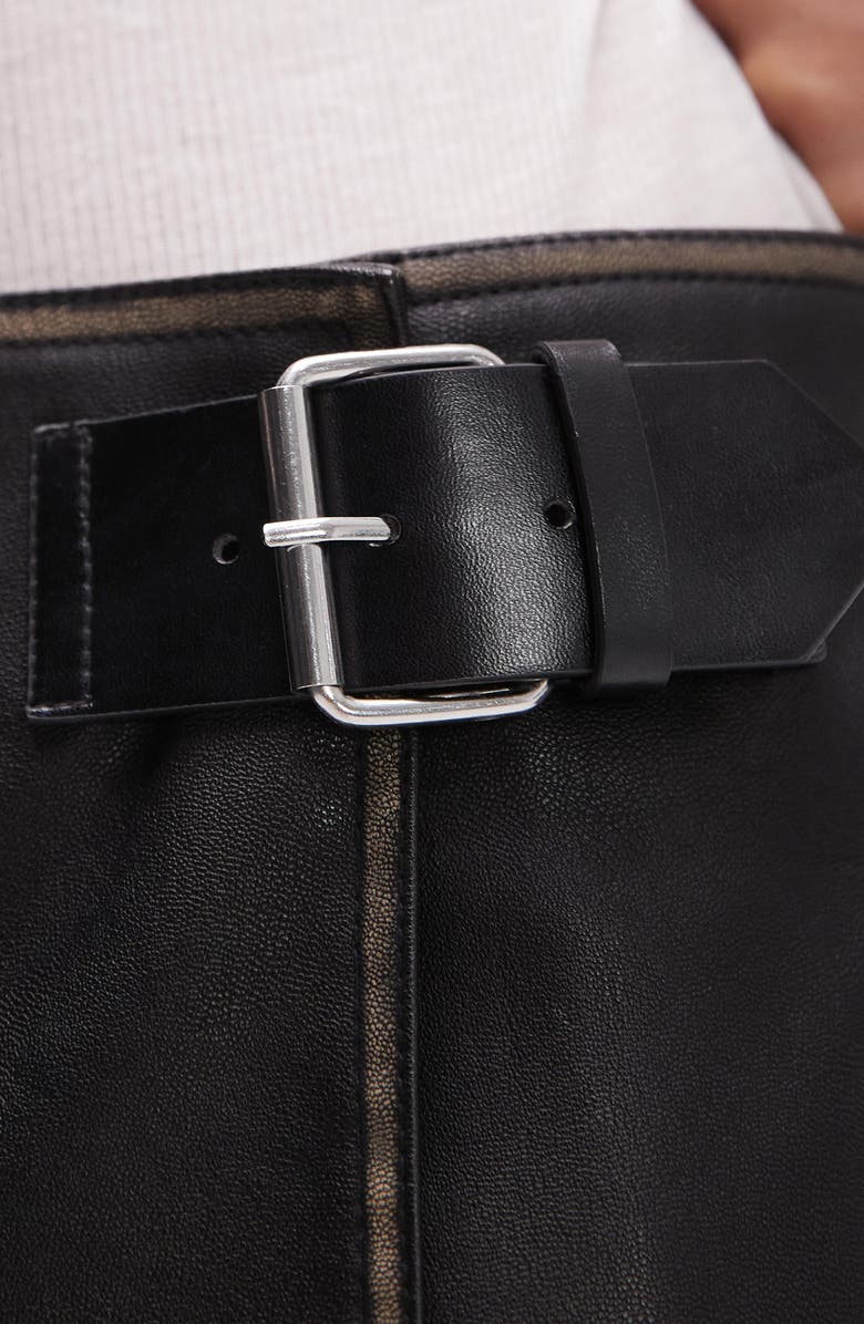 Topshop Buckle Detail Pleated Faux Leather Miniskirt, Alternate, color, 