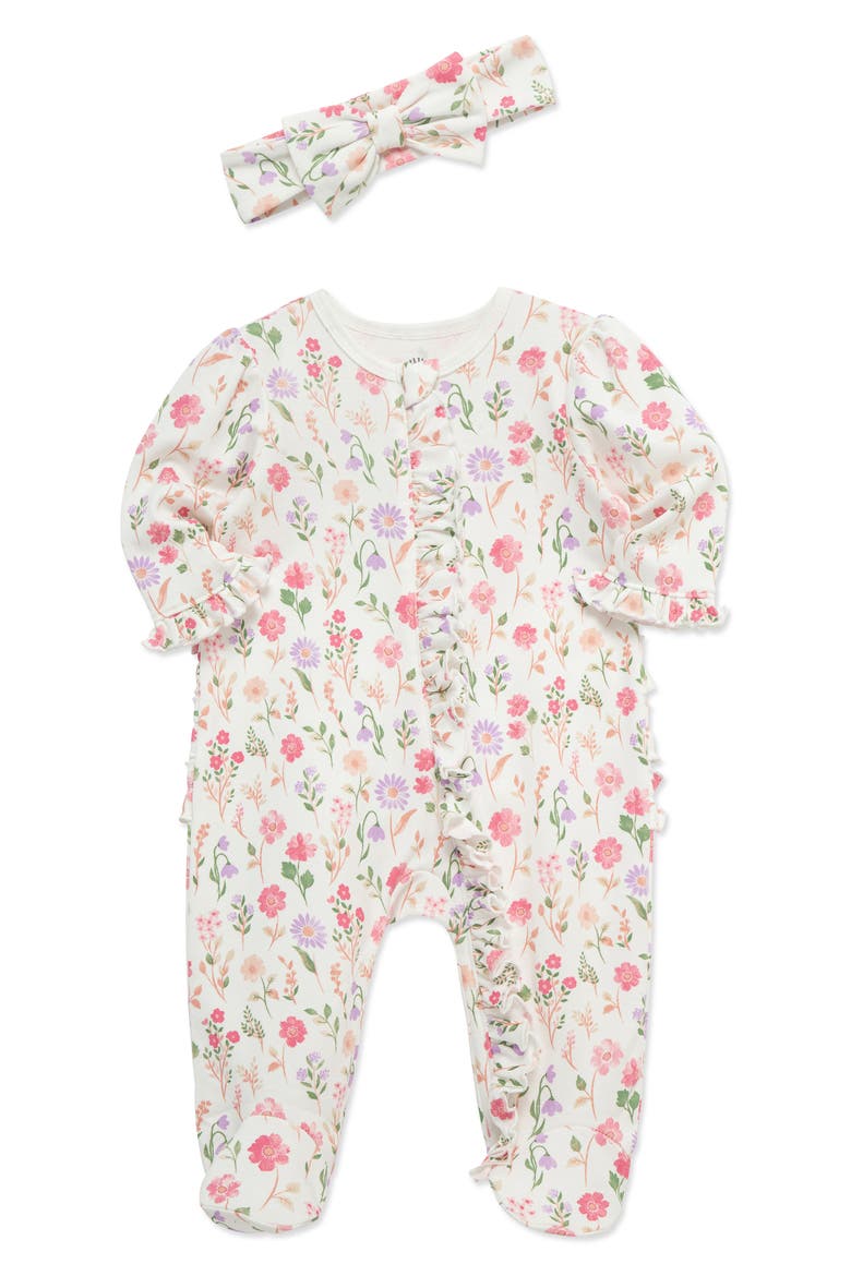 Meadow Garden Ruffle Cotton Footie & Headband Set (Nordstrom Exclusive), Alternate, color, FLORAL