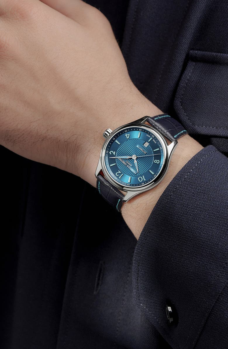 FREDERIQUE CONSTANT Classics Runabout Automatic Leather Strap Watch, 36mm, Alternate, color, 