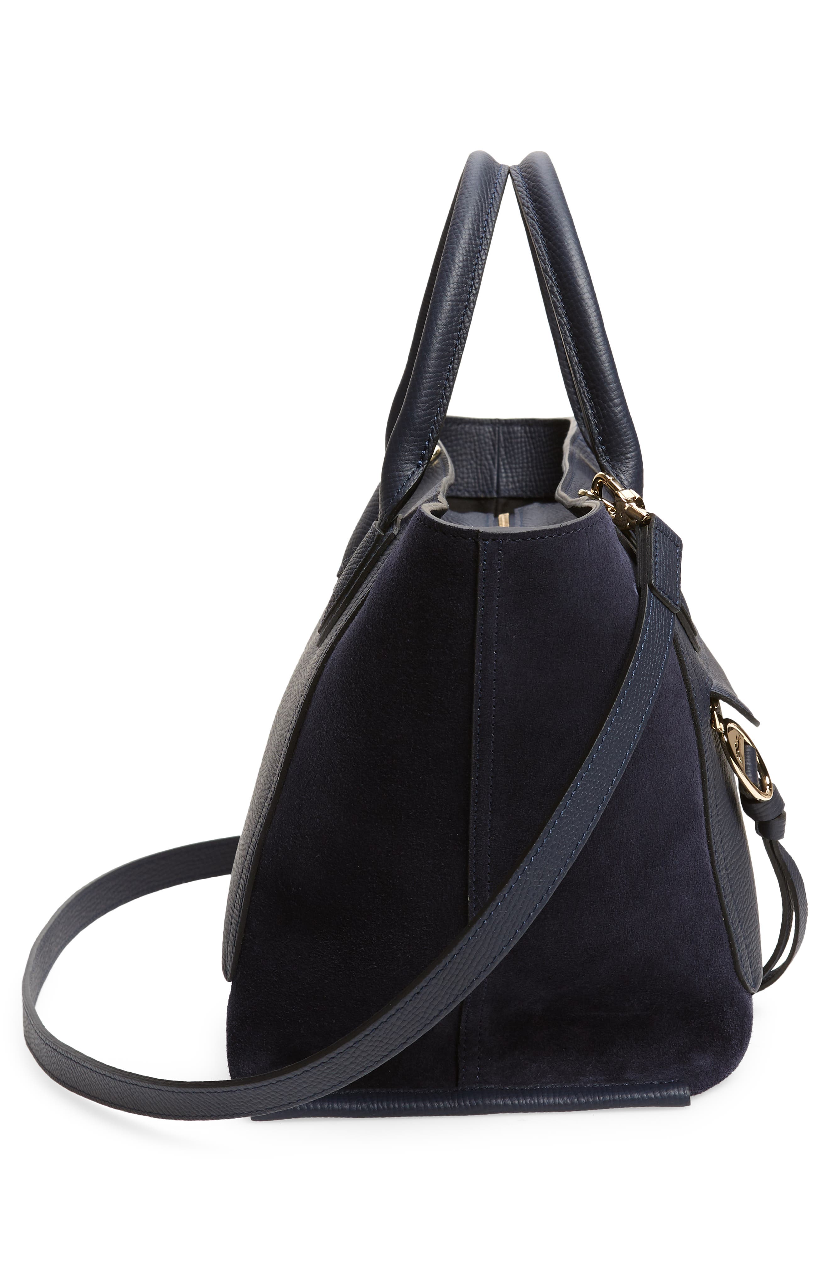 Longchamp Medium Mailbox Suede & Leather Top Handle Bag, Alternate, color, Navy