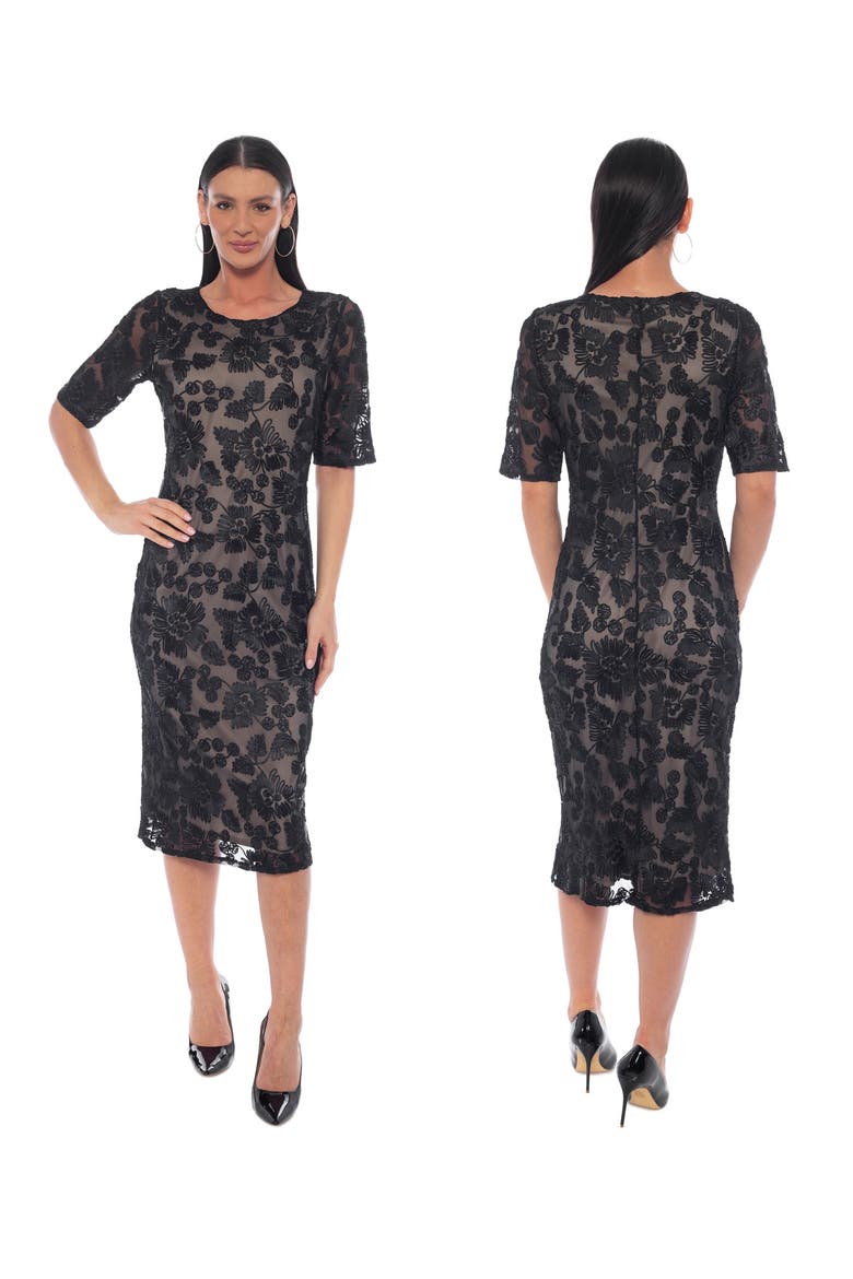 Soutache Lace Sheath Dress, Alternate, color, BLACK/ NUDE