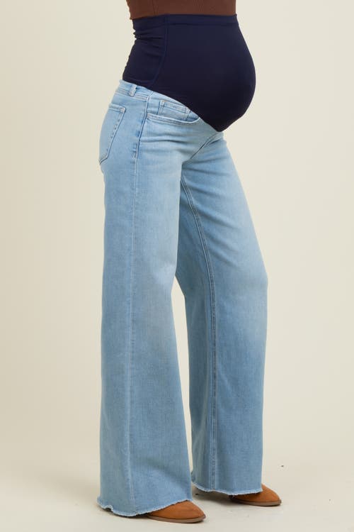 Pinkblush Raw Hem Wide Leg Maternity Jeans In Blue