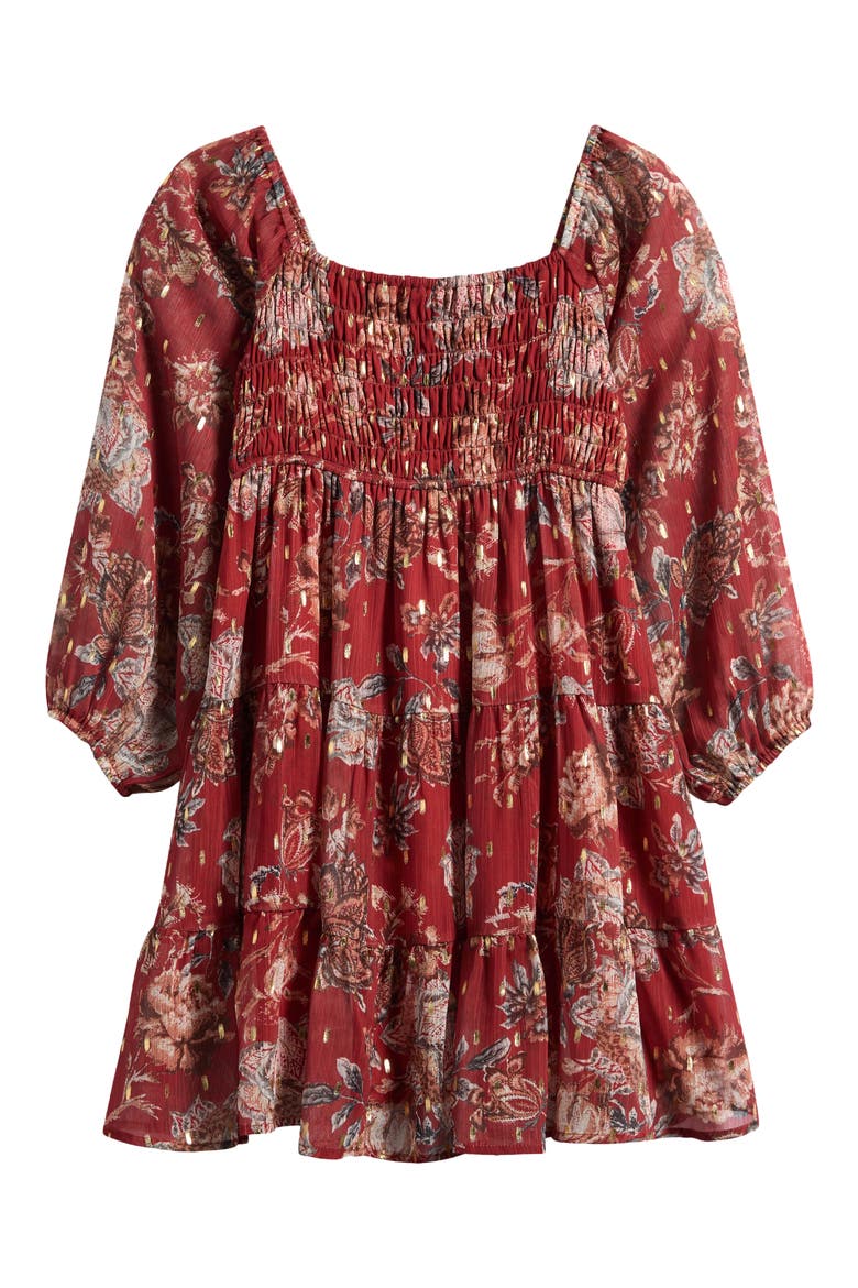 Kids' Smocked Babydoll Dress, Alternate, color, RUST