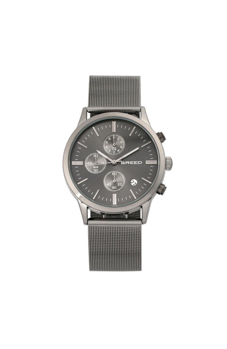 BREED Espinosa Chronograph Mesh-Bracelet Watch w/ Date, Main, color, Gunmetal/Black