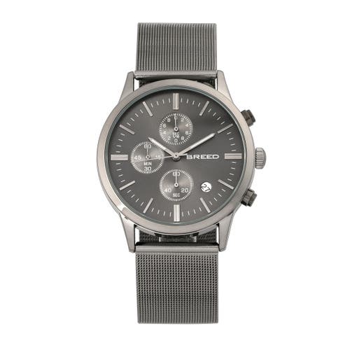 BREED Espinosa Chronograph Mesh-Bracelet Watch w/ Date in Gunmetal/black at Nordstrom