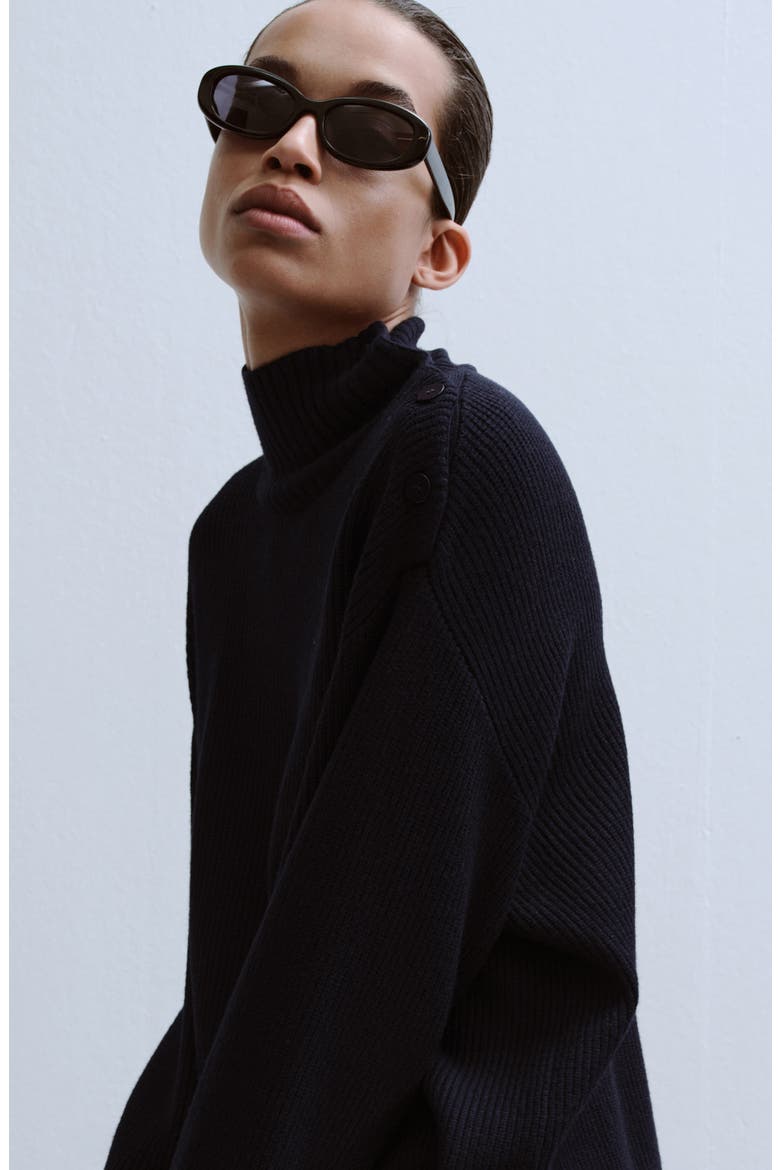 Shoulder Button Mock Neck Sweater, Alternate, color, DARK NAVY