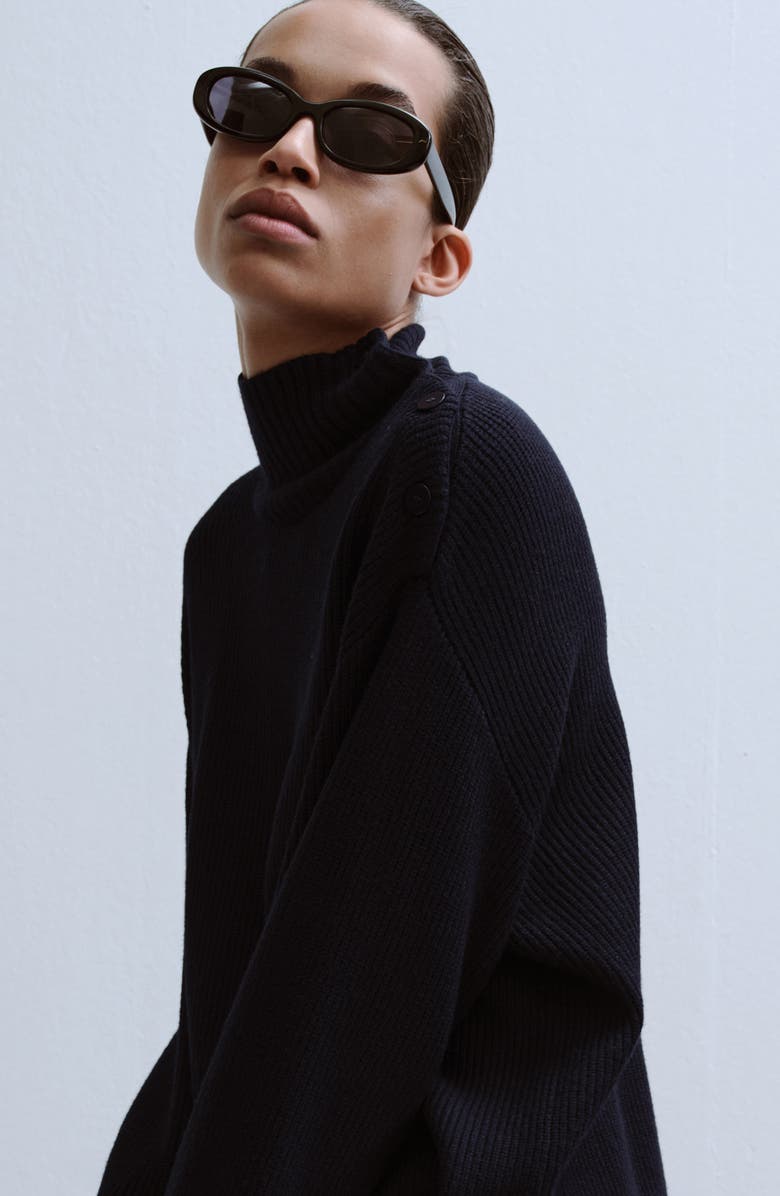 MANGO Shoulder Button Mock Neck Sweater, Alternate, color, Dark Navy