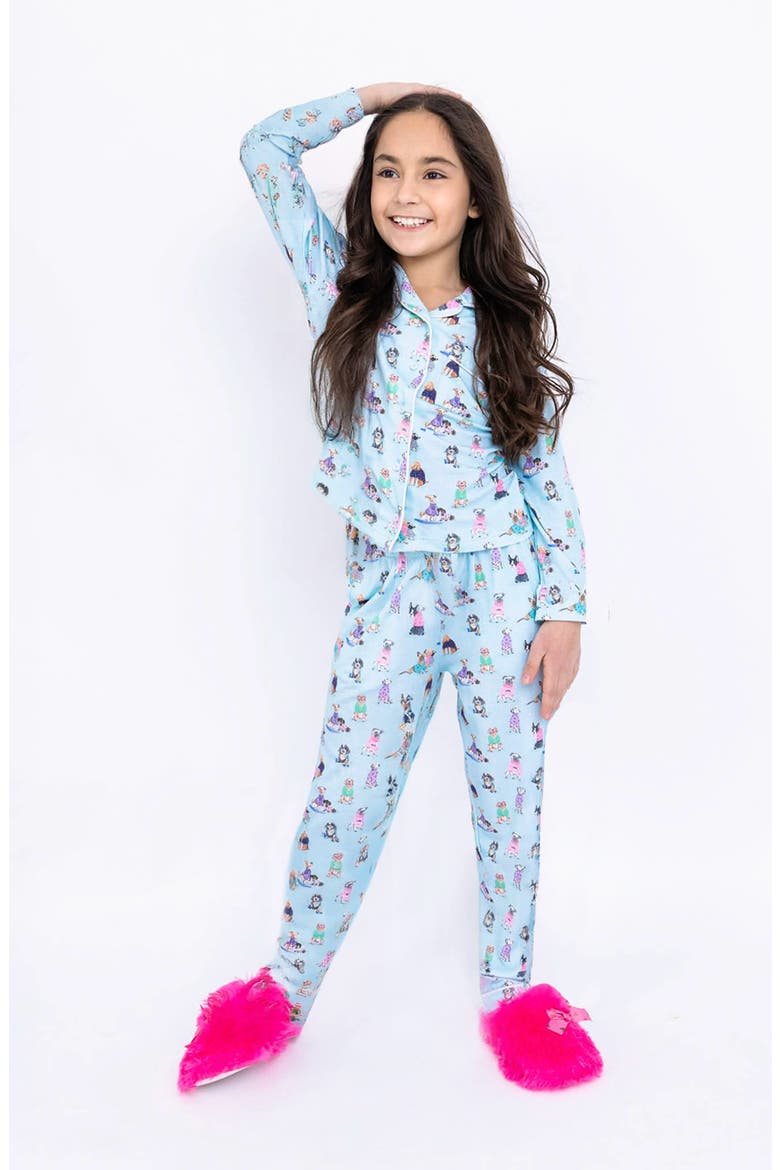 Puppy Printed Jersey Long Sleeve Pajama Pant Set, Main, color, Light Blue