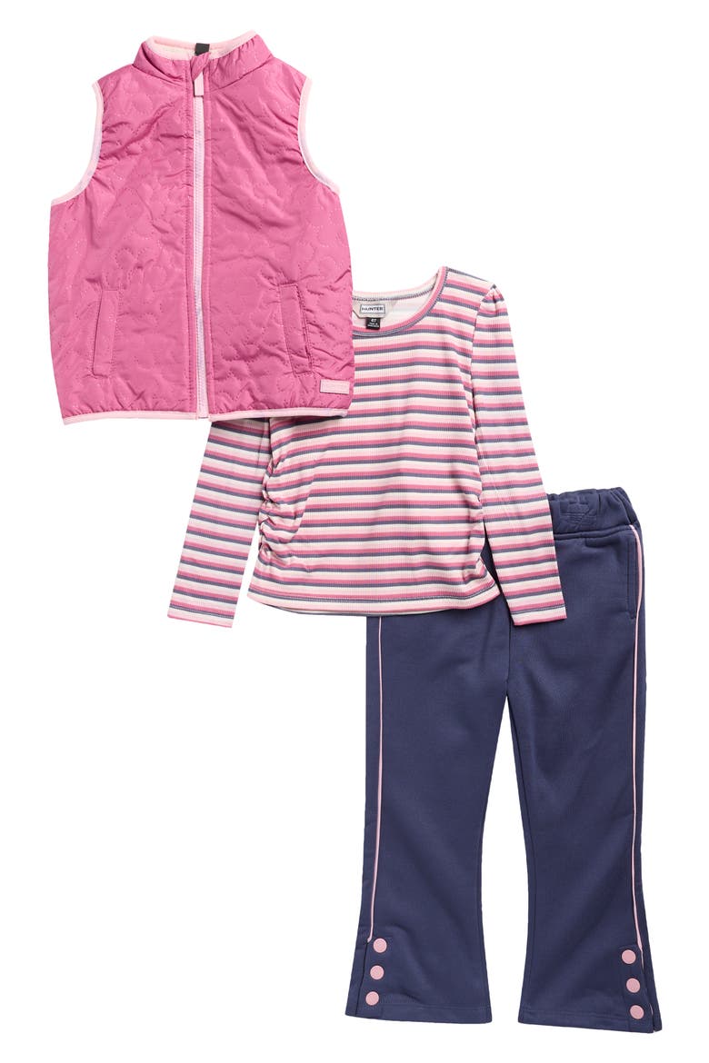 Kids' Ruched Top, Flare Pants & Quilted Vest Set, Main, color, BLUE