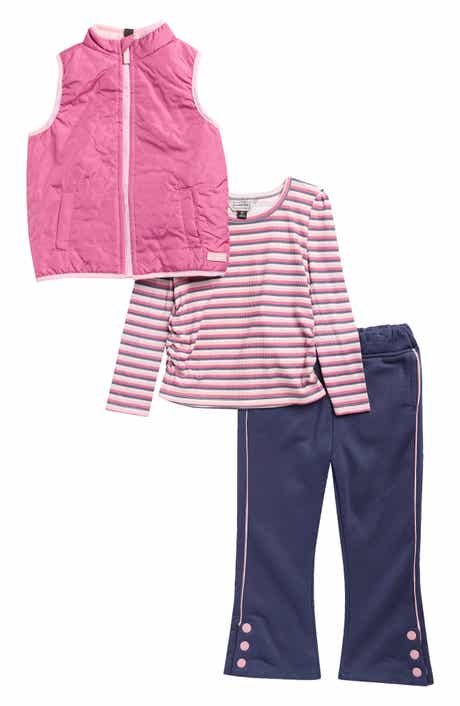 Kids' Ruched Top, Flare Pants & Quilted Vest Set