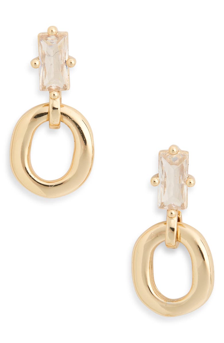 NORDSTROM RACK Baguette CZ Ring Drop Earrings, Main, color, Clear- Gold
