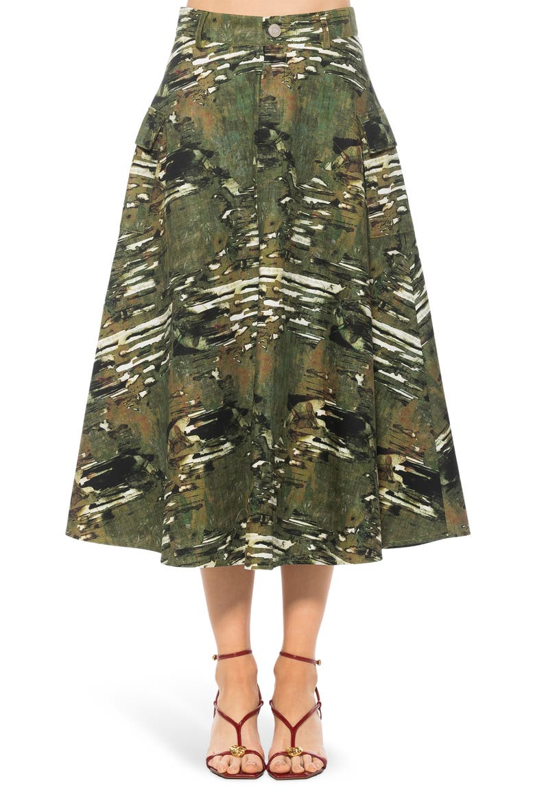 Avery Cargo Midi Skirt, Main, color, GREEN ABSTRACT