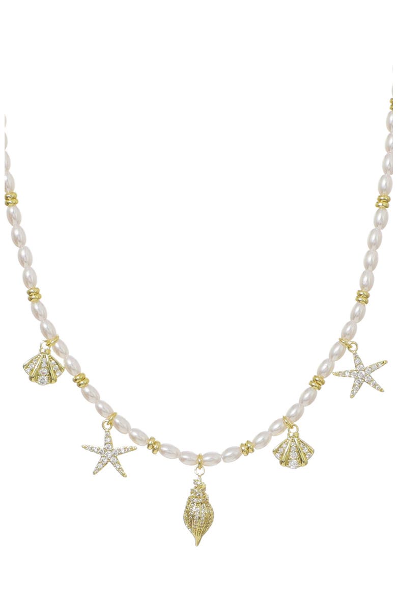 14K Gold Plated Faux Pearl Shell Charm Necklace, Alternate, color, GOLD/ WHITE