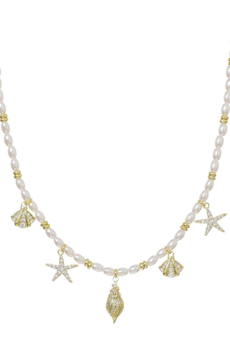 Adornia 14K Gold Plated Faux Pearl Shell Charm Necklace, Alternate, color, 