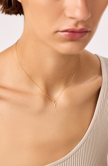 Gold Pendant Necklace - Key Charm Necklace